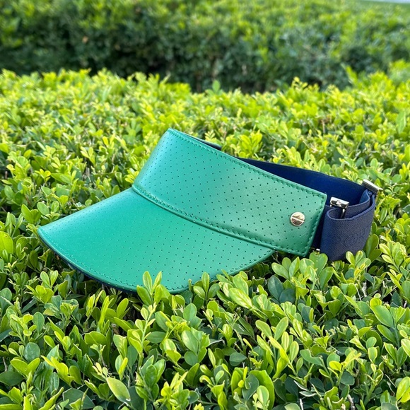 Fenix sportier Green Perforated Italian leather Visor Hat with gold hardware - Picture 2 of 11